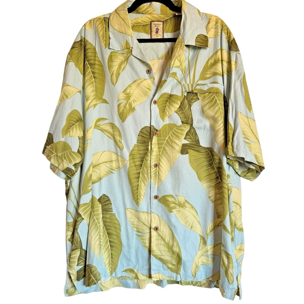 Jamaica Jaxx Mens‎ XXL Silk Tropical Banana Leaf Button Down Shirt